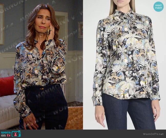 Gabriela Hearst Henri Printed Button-Front Top worn by Hope Williams (Kristian Alfonso) on Days of our Lives