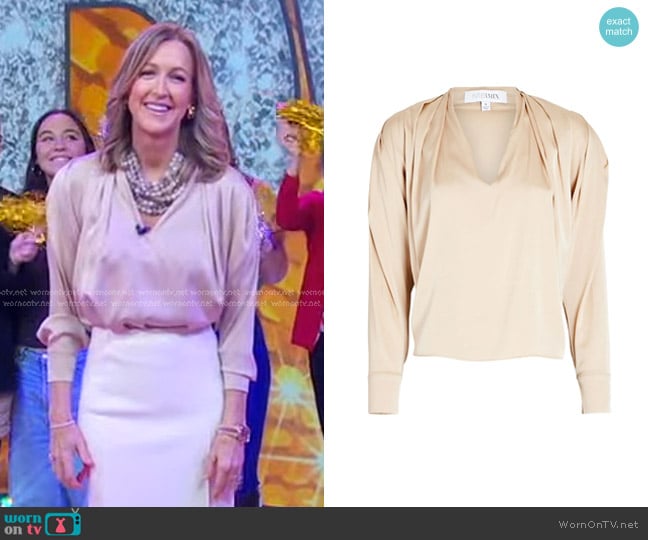 Intermix Shayla Pleated Silk Top worn by Lara Spencer on Good Morning America