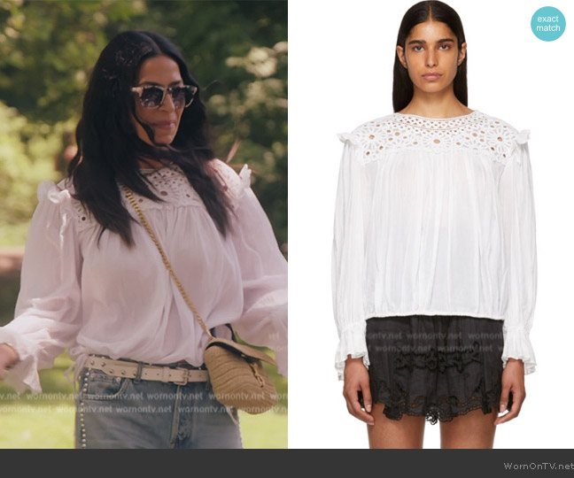 Isabel Marant Etoile White Broderie Anglaise Rock Blouse worn by Rebecca Minkoff on The Real Housewives of New York City