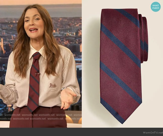 J. Crew English silk tie in diagonal stripe worn by Drew Barrymore on The Drew Barrymore Show