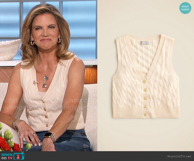 J. Crew Cashmere cropped cable-knit sweater-vest worn by Natalie Morales on The Talk