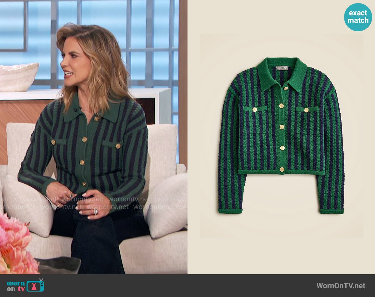 J. Crew Sweater lady jacket in chevron stripe worn by Natalie Morales on The Talk