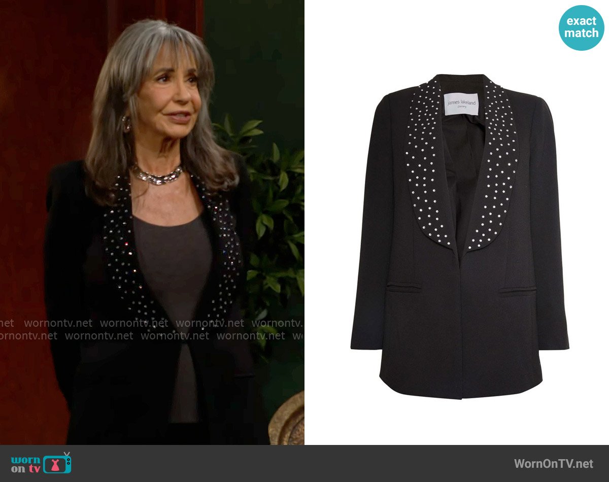 James Lakeland Rhinestone Shawl Lapel Jacket Black worn by Sharon Newman (Sharon Case) on The Young and the Restless