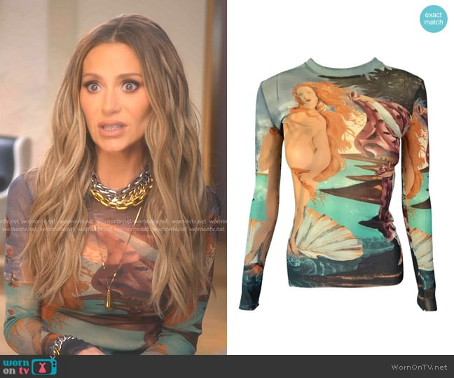 Jean Paul Gaultier Birth of Venus Print Mesh Top worn by Dorit Kemsley on The Real Housewives of Beverly Hills