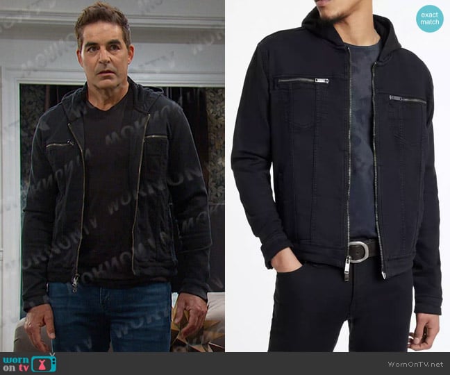 John Varvatos Hooded Zip-Front Knit Jacket worn by Rafe Hernandez  (Galen Gering) on Days of our Lives