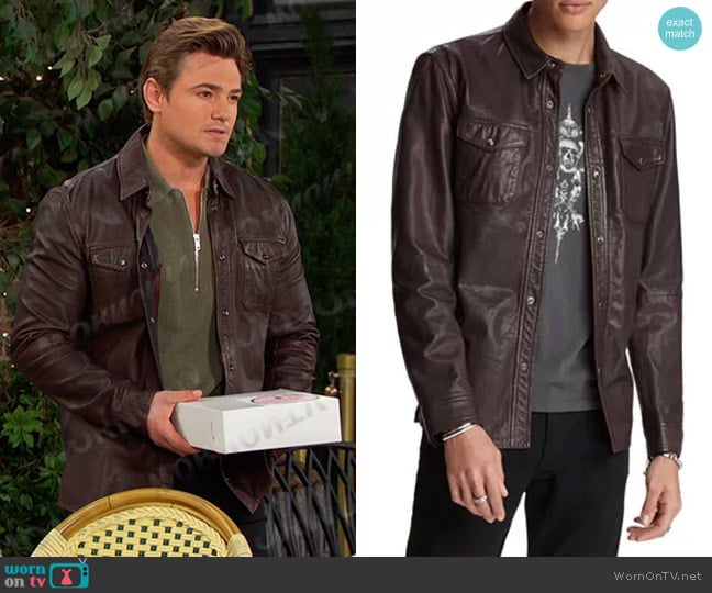 John Varvatos Napa Leather Shirt Jacket worn by Johnny DiMera (Carson Boatman) on Days of our Lives