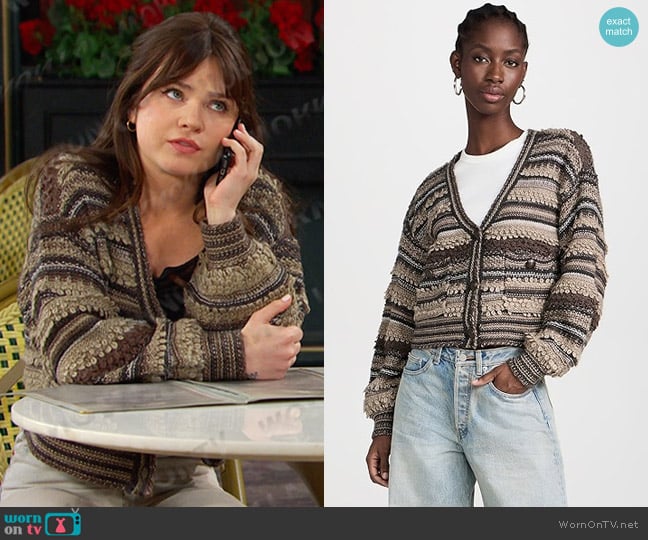 L'Agence Harriet Blouson Sleeve Cardigan worn by Joy Wesley (AlexAnn Hopkins) on Days of our Lives