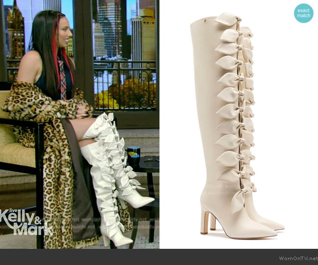 Larroude x Jonathan Cohen Tie Boot In Ivory Leather Boots worn by Kylie Cantrall on Live with Kelly and Mark