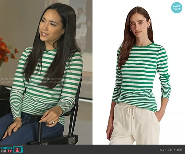 Lauren Ralph Lauren Striped Snap-Trim Long-Sleeve Top worn by Emilie Ikeda on Today