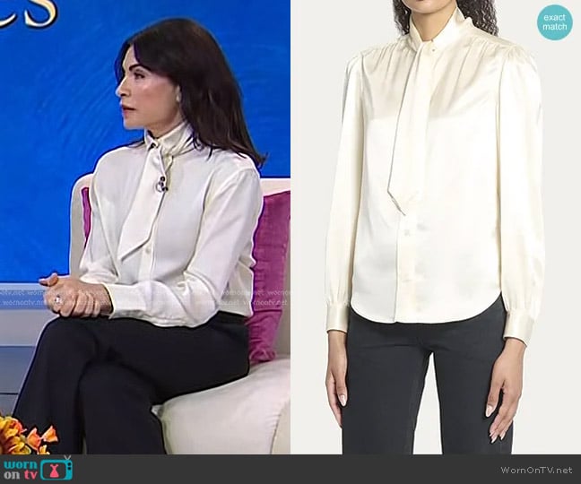 Saint Laurent Lavallière-neck Blouse In Silk Satin worn by Julianna Margulies on Today