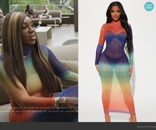 Fashion Nova Like Candy Ombre Mesh Maxi Dress worn by Wendy Osefo on The Real Housewives of Potomac