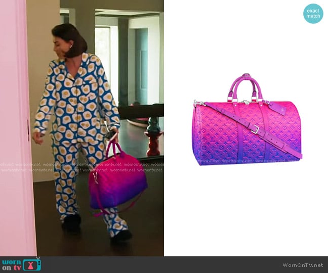 Louis Vuitton Keepall 50b Taurillon Illusion Bag Blue/pink worn by Bronwyn Newport on The Real Housewives of Salt Lake City