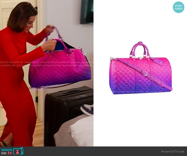 Louis Vuitton Keepall 50b Taurillon Illusion Bag Blue/pink worn by Bronwyn Newport on The Real Housewives of Salt Lake City