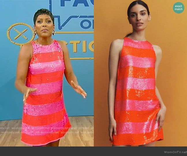 Mac Duggal Sequin Striped Sleeveless Trapeze Mini Dress worn by Tamron Hall on Tamron Hall Show