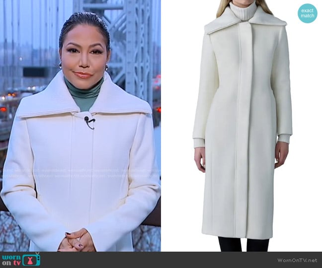 Mackage Clarice Leather Trim Wool Coat in Cream worn by Stephanie Ramos on Good Morning America