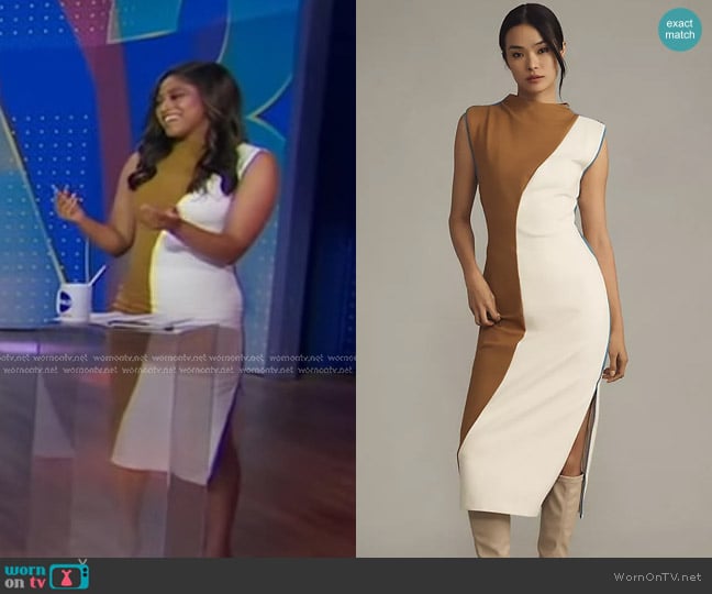 Maeve Muscle Colorblock Midi Dress worn by Morgan Norwood on Good Morning America