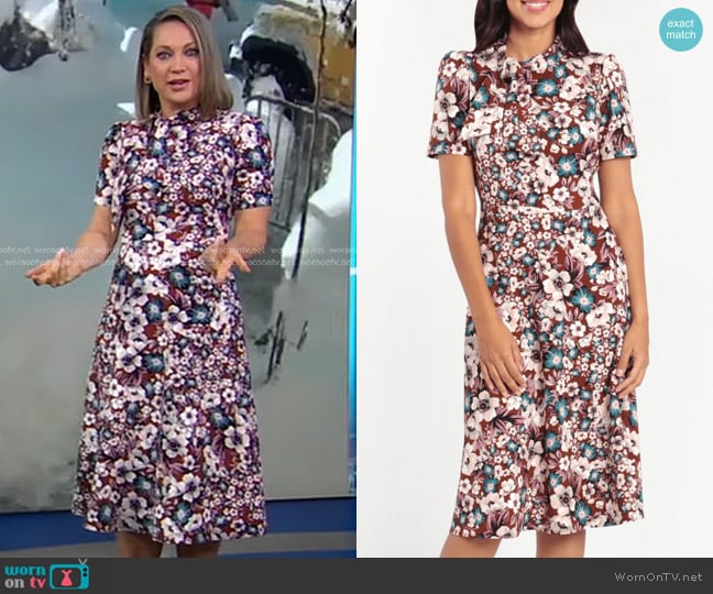 Maggy London Floral Mock Neck Day Dress worn by Ginger Zee on Good Morning America