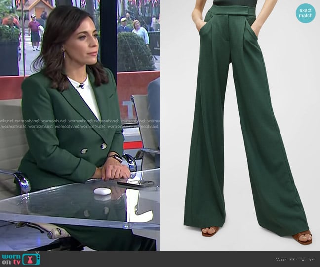 Veronica Beard Marbeau Wide-Leg Pants in Forest worn by Hallie Jackson on Today