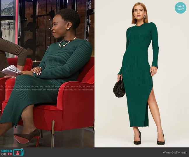 Marina Moscone Collective Midi Sweater Dress in Green worn by Zinhle Essamuah on NBC News Daily