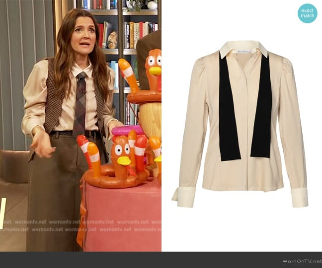 Max Mara Button Detailed Long-Sleeved Blouse worn by Drew Barrymore on The Drew Barrymore Show