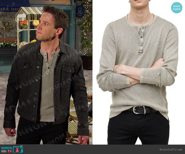 John Varvatos Memphis Waffle Henley in Grey Heather worn by JJ Deveraux (Casey Allen Moss) on Days of our Lives