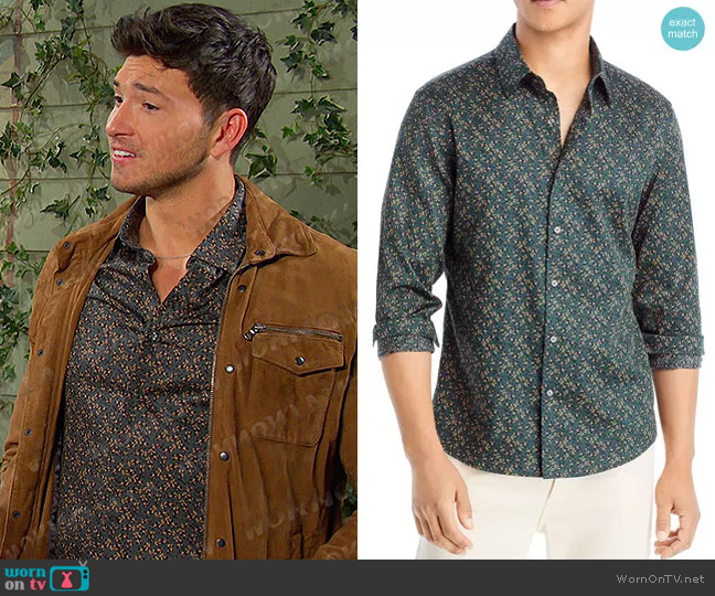 Michael Kors Cotton Stretch Printed Slim Fit Button Down Shirt worn by Alexander Kiriakis (Robert Scott Wilson) on Days of our Lives