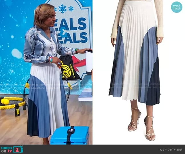 Reiss Murphy Color Blocked Pleated Midi Skirt worn by Robin Roberts on Good Morning America