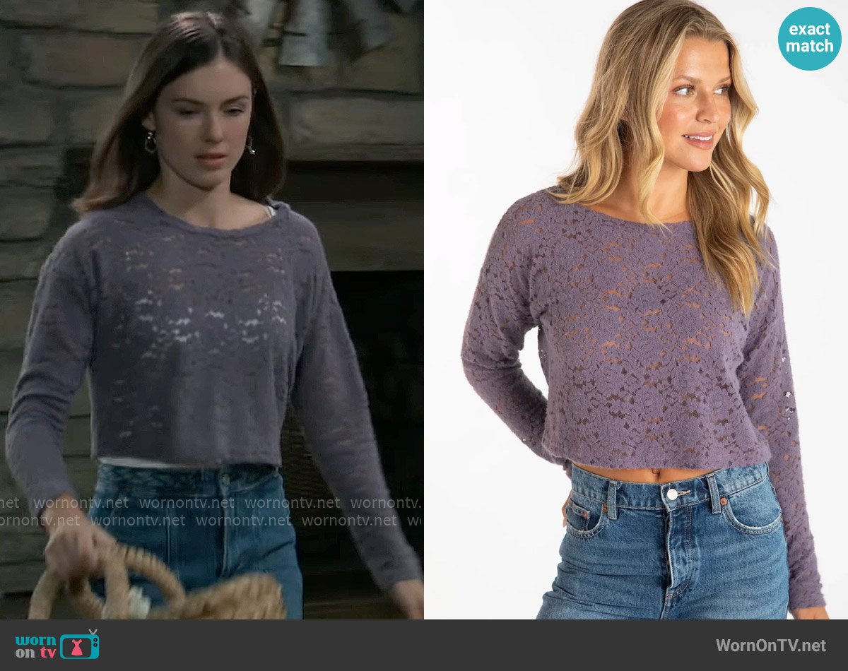 Natural Life Millie Lace Layering Sweater in Light Grape worn by Willow Tait (Katelyn MacMullen) on General Hospital