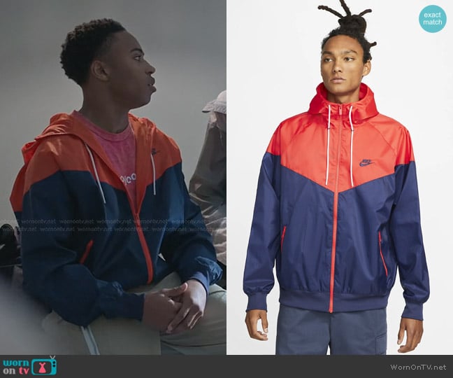 Kenny’s orange and navy colorblock windbreaker jacket on Cobra Kai