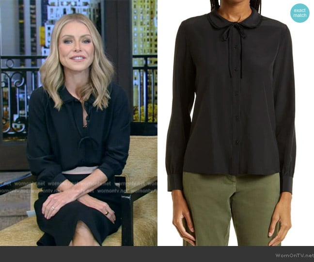 Nili Lotan Monet Tie Neck Silk Blouse worn by Kelly Ripa on Live with Kelly and Mark