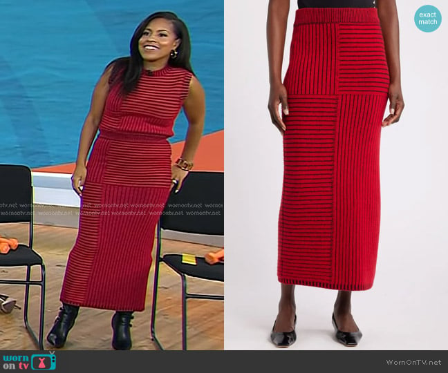 WornOnTV Sheinelle s red striped knit top and skirt on Today Sheinelle Jones Clothes and Wardrobe from TV