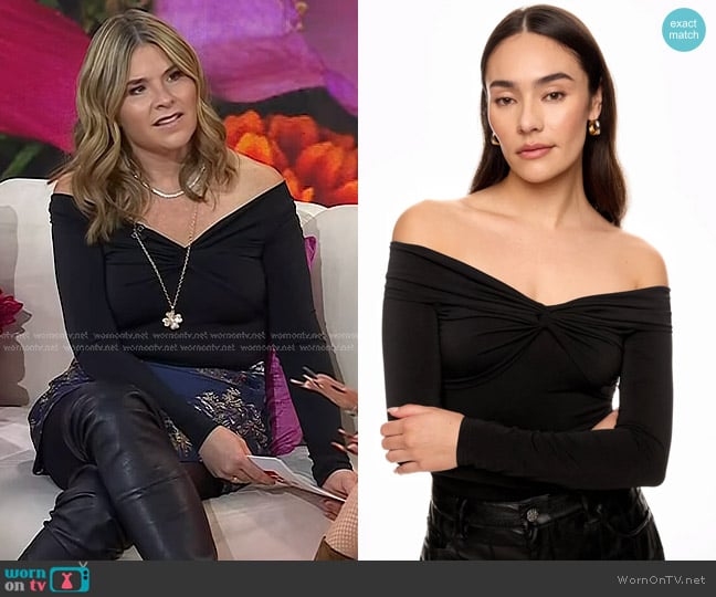 Prabal Gurung Collective Off the Shoulder Knot Jersey Top worn by Jenna Bush Hager on Today