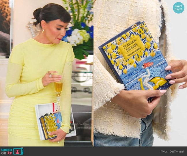 Olympia Le-Tan Madalina Andronic's Italian Dream Book Clutch Bag worn by Bronwyn Newport on The Real Housewives of Salt Lake City