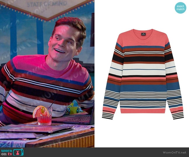 PS Paul Smith Merino Wool Stripe Sweater in Bubblegum worn by Leo Stark (Greg Rikaart) on Days of our Lives