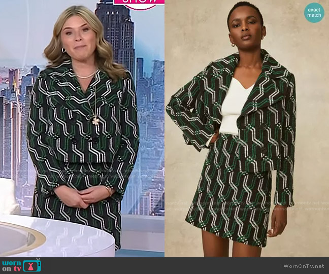 Pearl by Lela Rose Rope Jacquard Peacoat and Mini Skirt worn by Jenna Bush Hager on Today