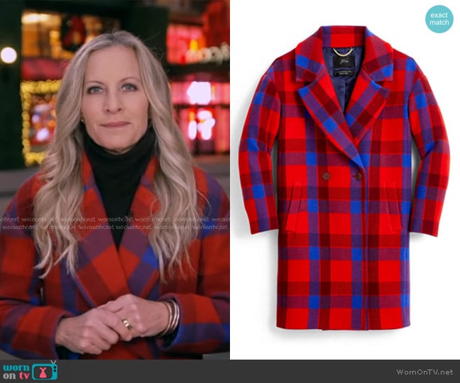 J. Crew Plaid Wool Blend Oversize Top Coat worn by  Becky Worley on Good Morning America