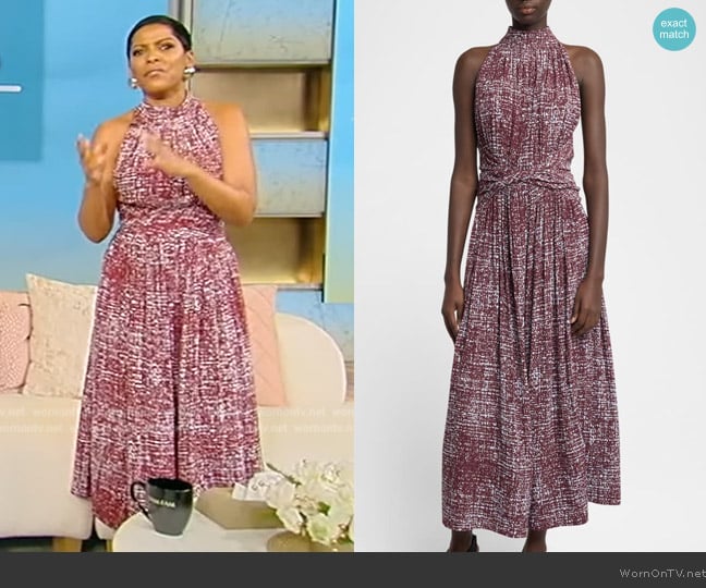 Proenza Schouler Lola Halter Printed Viscose Crepe Midi Dress worn by Tamron Hall on Tamron Hall Show