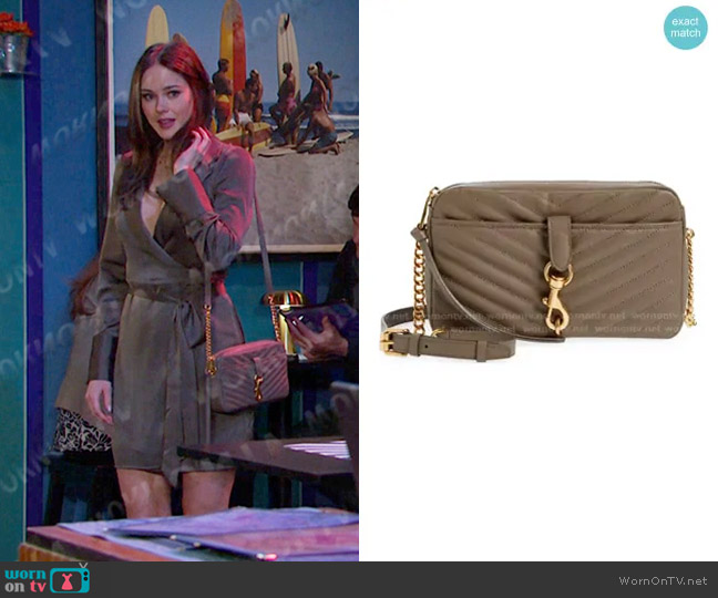 Rebecca Minkoff Edie Top Zip Leather Convertible Crossbody Bag in Deep Taupe worn by Stephanie Johnson (Abigail Klein) on Days of our Lives