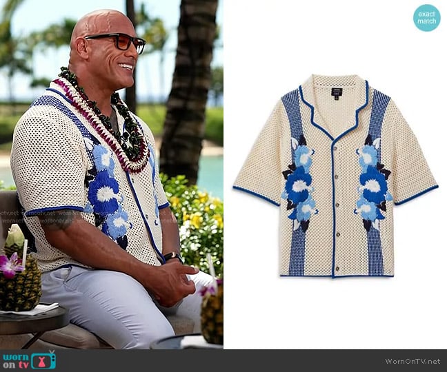 Reiss Love Knit Floral Regular Fit Button Down Camp Shirt worn by Dwayne Johnson on Today