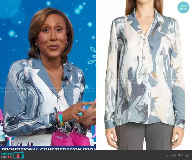 Lafayette 148 New York Rigby Marbled Blouse worn by Robin Roberts on Good Morning America