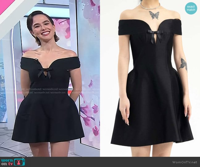 Shushu/Tong Bow-embellished Wool and Silk-blend Mini Dress worn by Zoey Deutch on Today