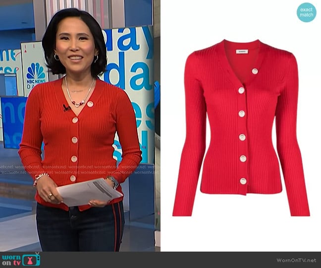 Sandro Gabrielle Ribbed Knit Cardigan worn by Vicky Nguyen on NBC News Daily