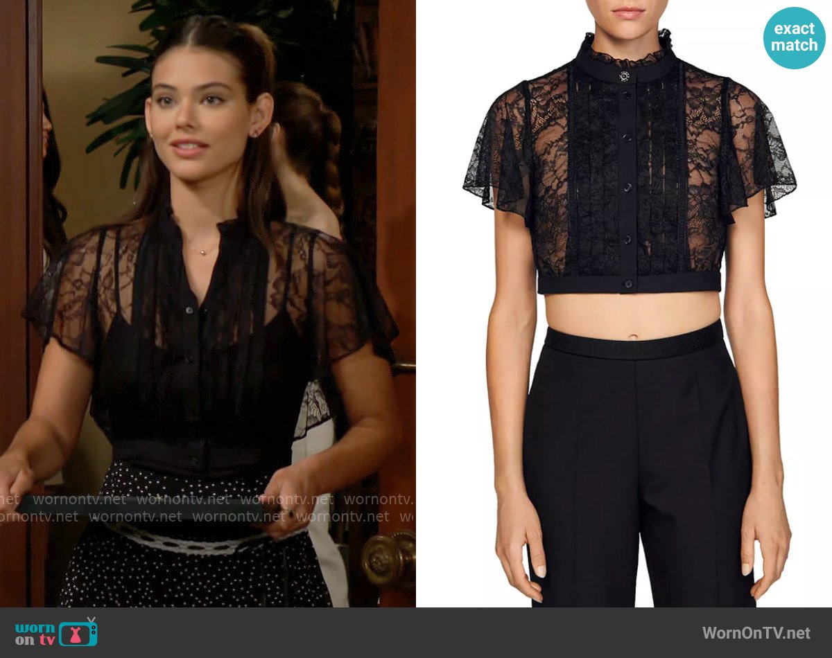 Sandro Riri Lace Crop Top worn by Electra Forrester (Laneya Grace) on The Bold and the Beautiful