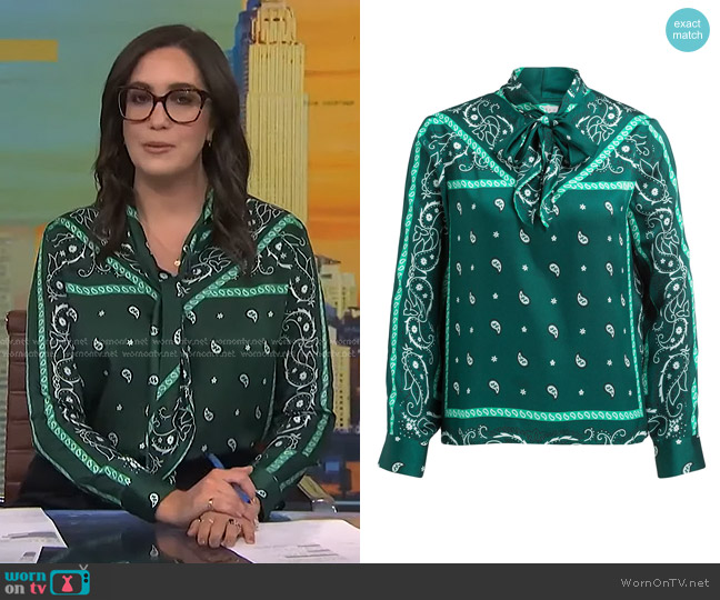 Sandro Paisley Tie Neck Top worn by Savannah Sellers on NBC News Daily