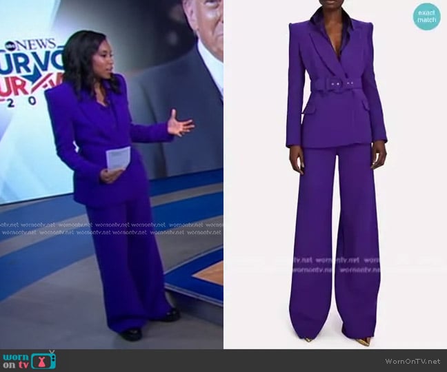 Sergio Hudson Wool Belted Blazer and Pants worn by Rachel Scott on Good Morning America