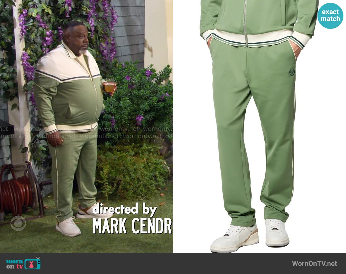 Sergio Tacchini Olmi Knit Track Pants in Hedge Green worn by Calvin (Cedric The Entertainer) on The Neighborhood