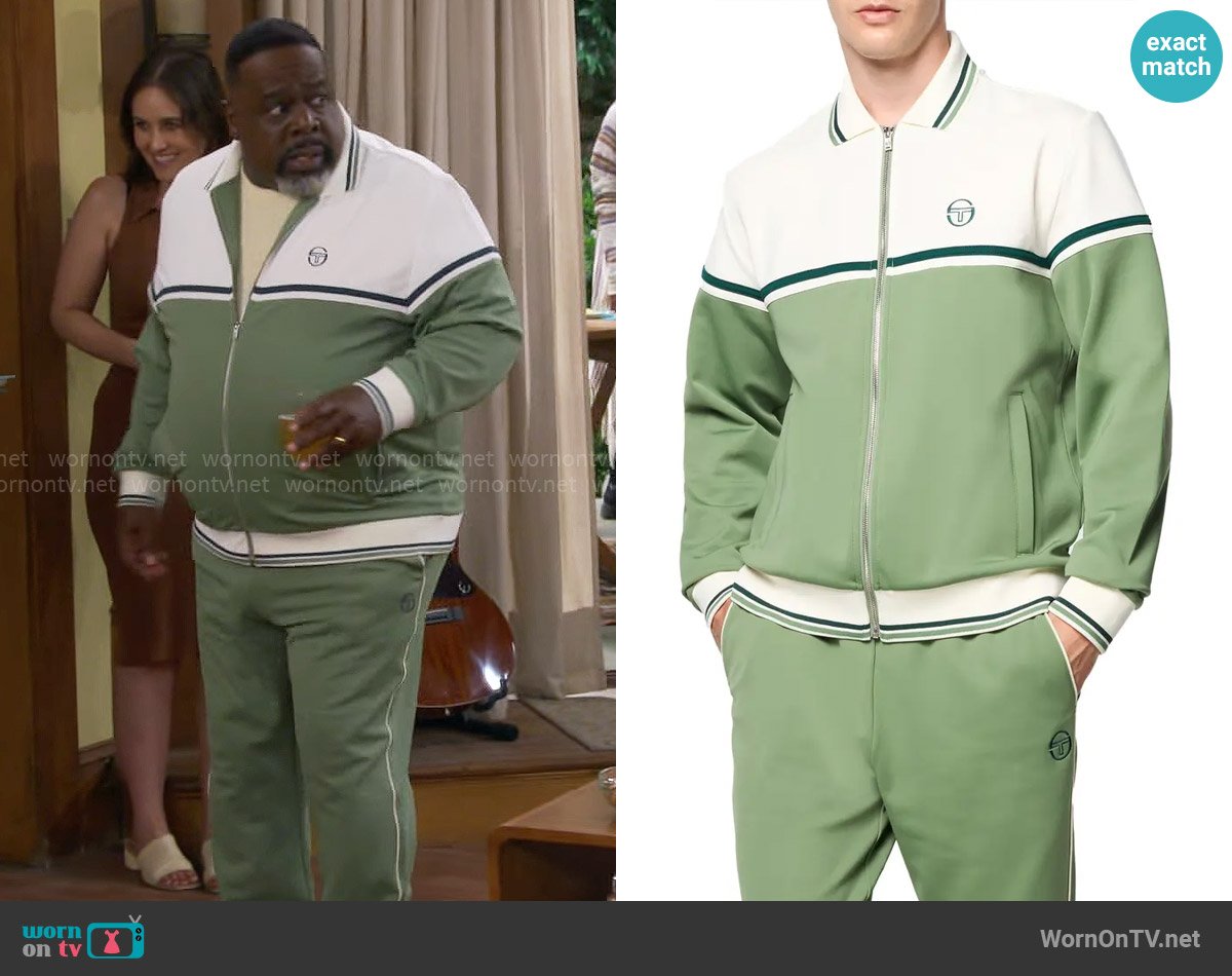 Sergio Tacchini Olmi Track Jacket in Hedge Green worn by Calvin (Cedric The Entertainer) on The Neighborhood