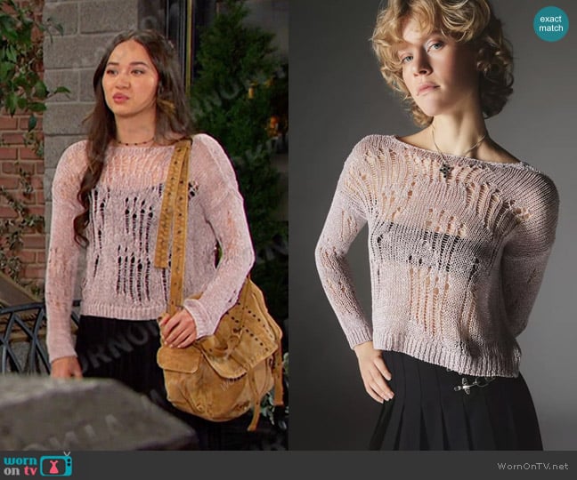 Silence + Noise Nora Sparkly Open-Knit Sweater worn by Sophia (Madelyn Kientz) on Days of our Lives