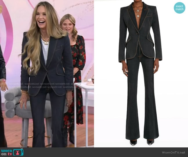 Alexander McQueen Single-Breasted Tailored Denim Jacket and Denim Pants worn by Elle Macpherson on Today