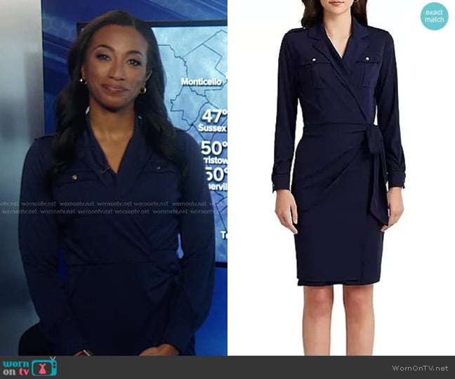 Brittany’s navy blue wrap dress on Good Morning America